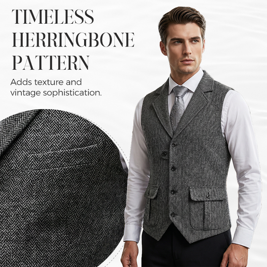 Men's Classic Herringbone Tweed Suit Vest