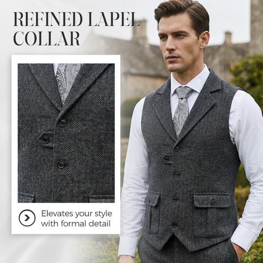 Men's Classic Herringbone Tweed Suit Vest