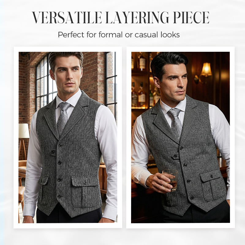 Men's Classic Herringbone Tweed Suit Vest