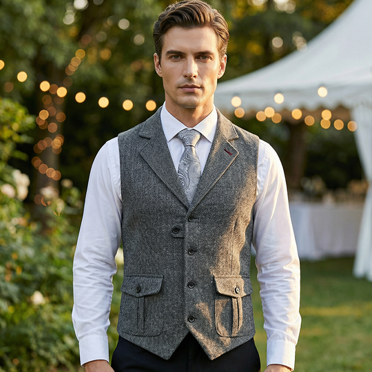 Men's Classic Herringbone Tweed Suit Vest