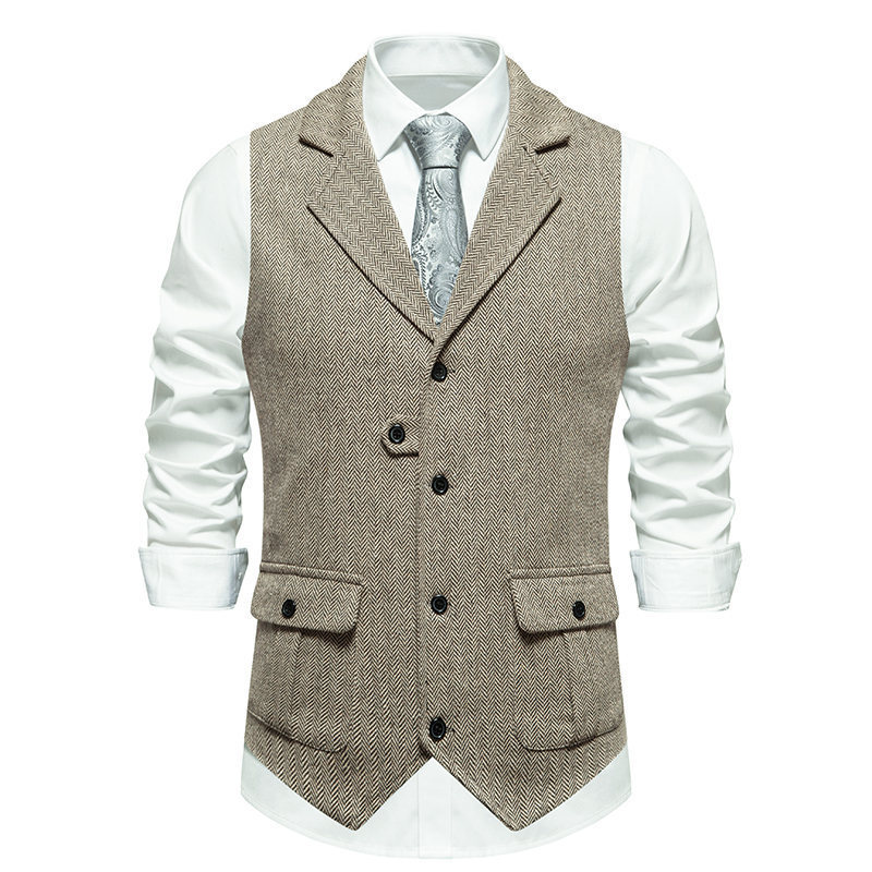 Men's Classic Herringbone Tweed Suit Vest