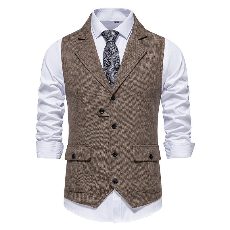Men's Classic Herringbone Tweed Suit Vest