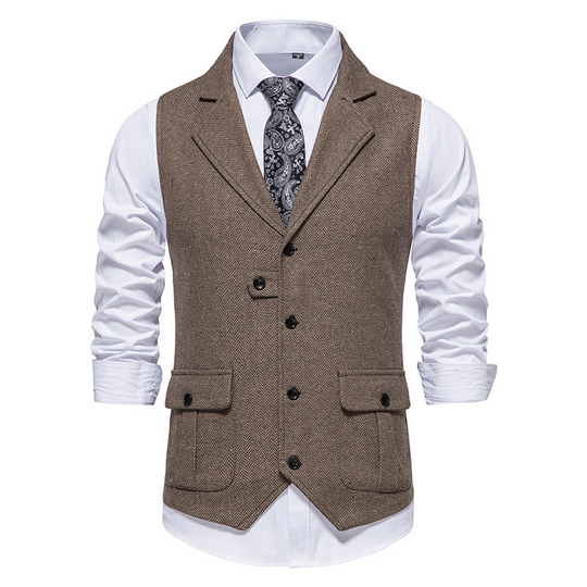 Men's Classic Herringbone Tweed Suit Vest