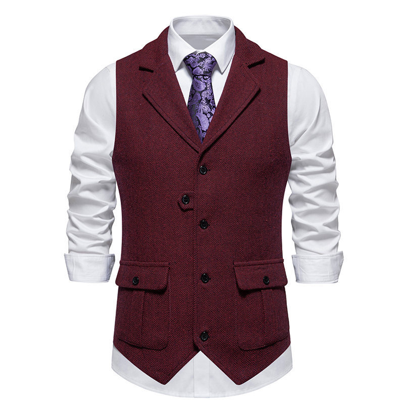 Men's Classic Herringbone Tweed Suit Vest