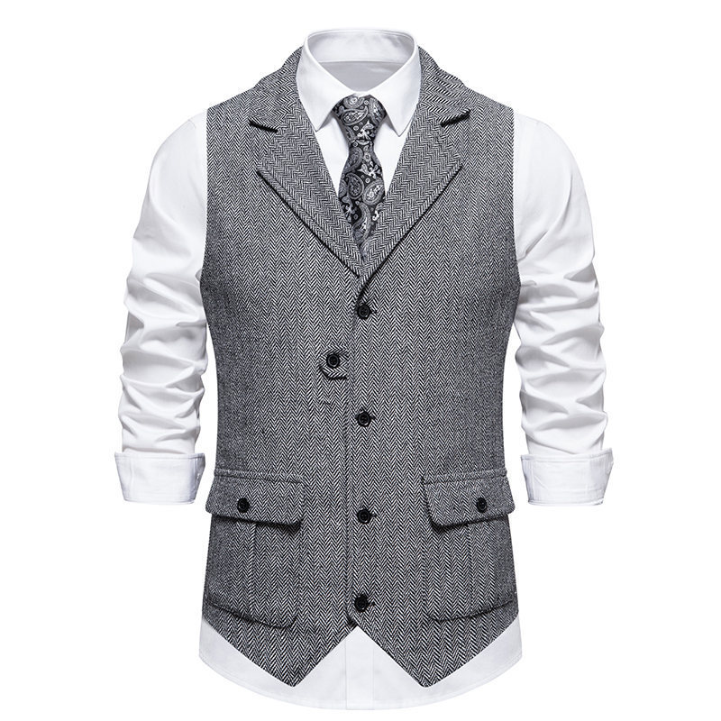 Men's Classic Herringbone Tweed Suit Vest