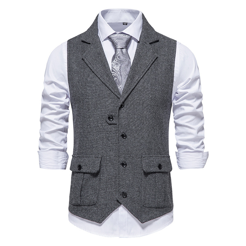 Men's Classic Herringbone Tweed Suit Vest