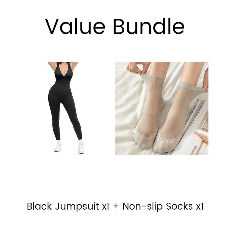 💞50.000+ SOLGT!🌸Højstrækbar jumpsuit med V-hals – Heldags komfort til fitness &  ud over. Åndbar, fleksibel &  Ubesværet chik. Din favorit til bevægelse. 🧘‍♀️💫