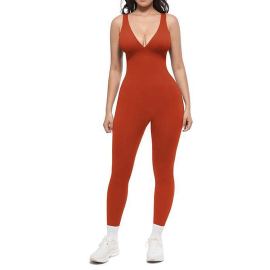 💞50.000+ SOLGT!🌸Højstrækbar jumpsuit med V-hals – Heldags komfort til fitness &  ud over. Åndbar, fleksibel &  Ubesværet chik. Din favorit til bevægelse. 🧘‍♀️💫