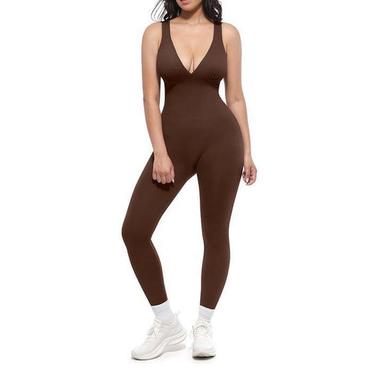 💞50.000+ SOLGT!🌸Højstrækbar jumpsuit med V-hals – Heldags komfort til fitness &  ud over. Åndbar, fleksibel &  Ubesværet chik. Din favorit til bevægelse. 🧘‍♀️💫