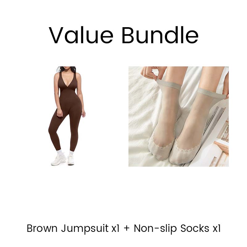 💞50.000+ SOLGT!🌸Højstrækbar jumpsuit med V-hals – Heldags komfort til fitness &  ud over. Åndbar, fleksibel &  Ubesværet chik. Din favorit til bevægelse. 🧘‍♀️💫