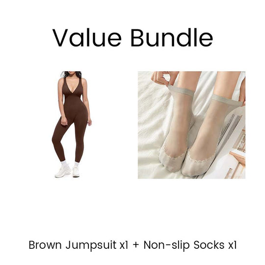 💞50.000+ SOLGT!🌸Højstrækbar jumpsuit med V-hals – Heldags komfort til fitness &  ud over. Åndbar, fleksibel &  Ubesværet chik. Din favorit til bevægelse. 🧘‍♀️💫
