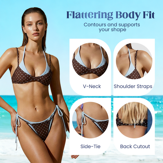 Ženski komplet bikini s pikami in zavezovanjem ob strani