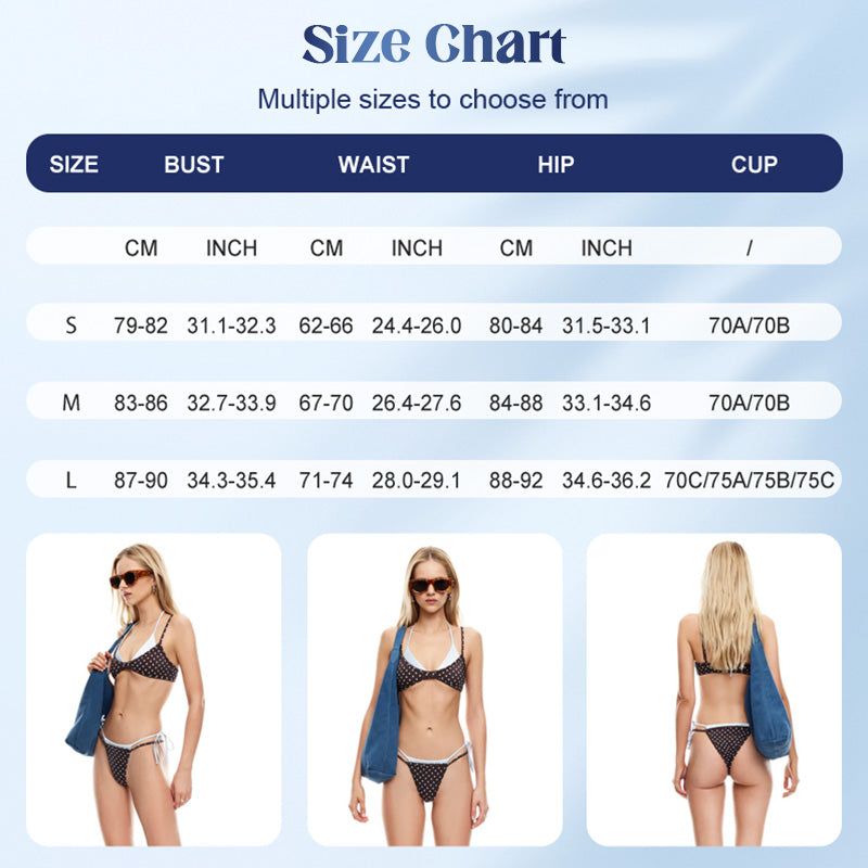 Ženski komplet bikini s pikami in zavezovanjem ob strani