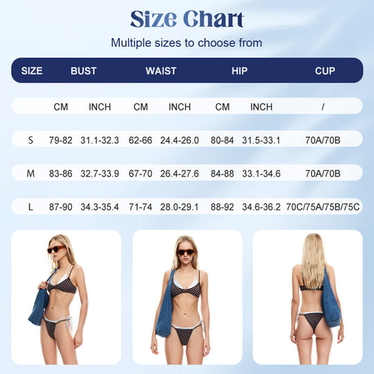 Ženski komplet bikini s pikami in zavezovanjem ob strani