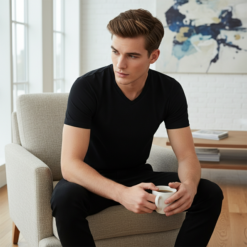 Unisex klasické bavlněné tričko s krátkým rukávem s výstřihem do V