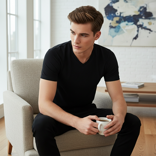 Unisex klasické bavlněné tričko s krátkým rukávem s výstřihem do V