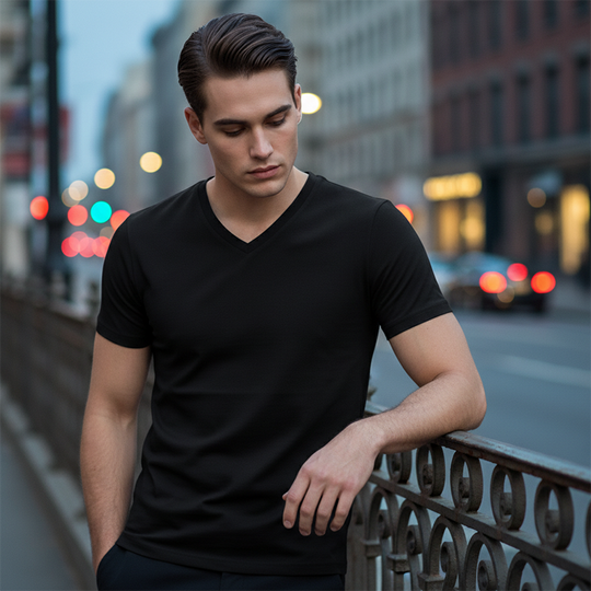 Unisex klasické bavlněné tričko s krátkým rukávem s výstřihem do V