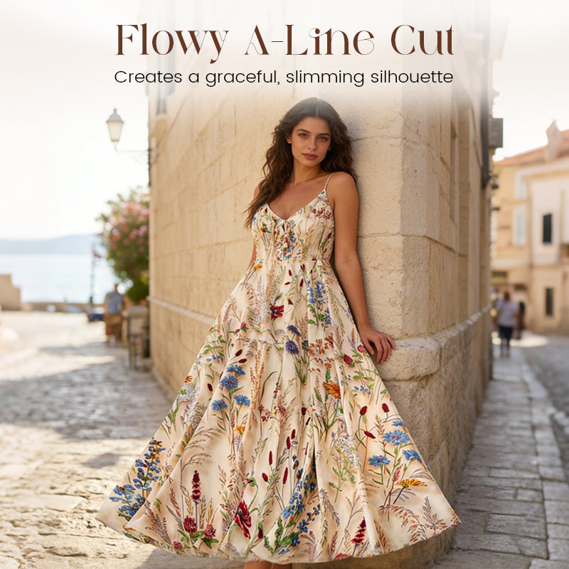 🔥Plus Size Blomsterprint Midikjole med Spaghettistropper