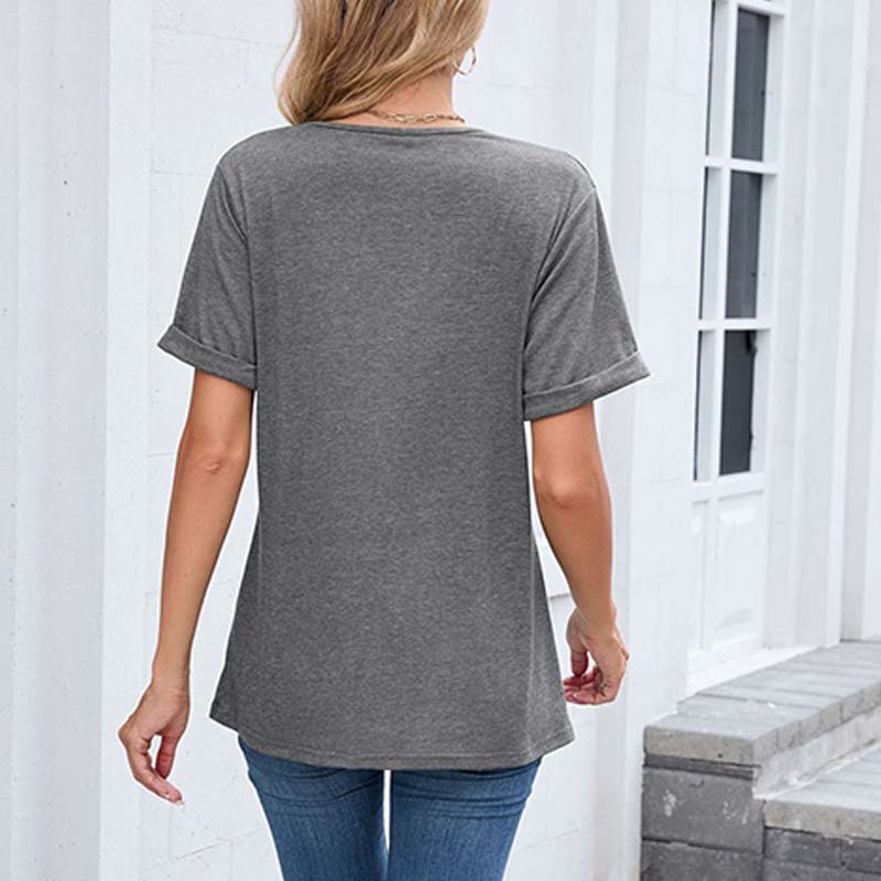 WIHOLL SwimWeek Womens Short Sleeve V Neck Dolman Tops with Side Shirring Loose Fit Shirts