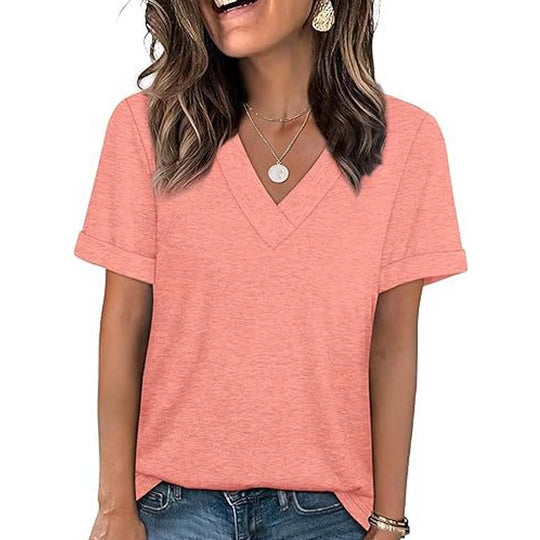 WIHOLL SwimWeek Womens Short Sleeve V Neck Dolman Tops with Side Shirring Loose Fit Shirts