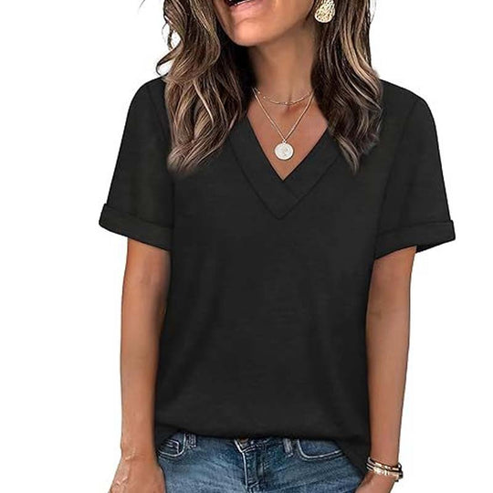 WIHOLL SwimWeek Womens Short Sleeve V Neck Dolman Tops with Side Shirring Loose Fit Shirts