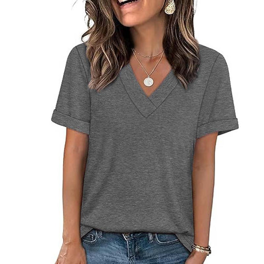 WIHOLL SwimWeek Womens Short Sleeve V Neck Dolman Tops with Side Shirring Loose Fit Shirts