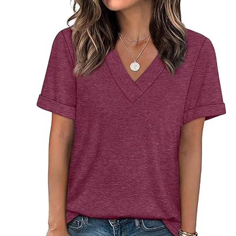 WIHOLL SwimWeek Womens Short Sleeve V Neck Dolman Tops with Side Shirring Loose Fit Shirts