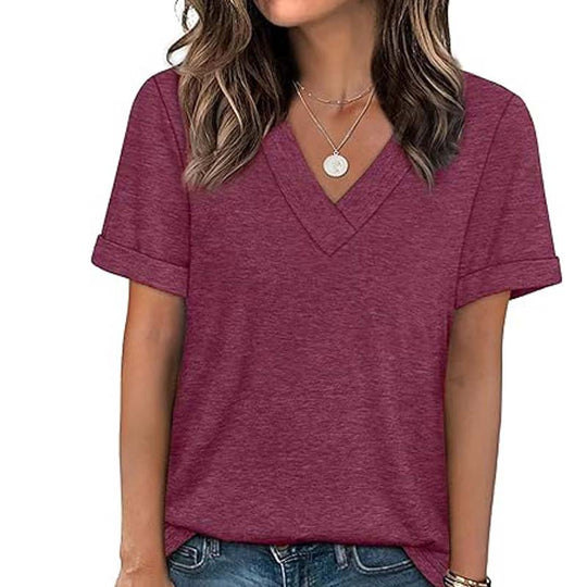 WIHOLL SwimWeek Womens Short Sleeve V Neck Dolman Tops with Side Shirring Loose Fit Shirts