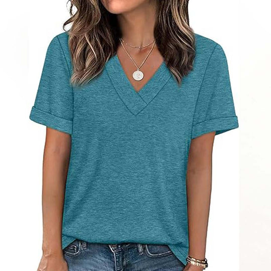 WIHOLL SwimWeek Womens Short Sleeve V Neck Dolman Tops with Side Shirring Loose Fit Shirts