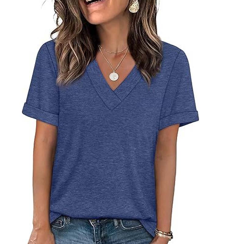 WIHOLL SwimWeek Womens Short Sleeve V Neck Dolman Tops with Side Shirring Loose Fit Shirts