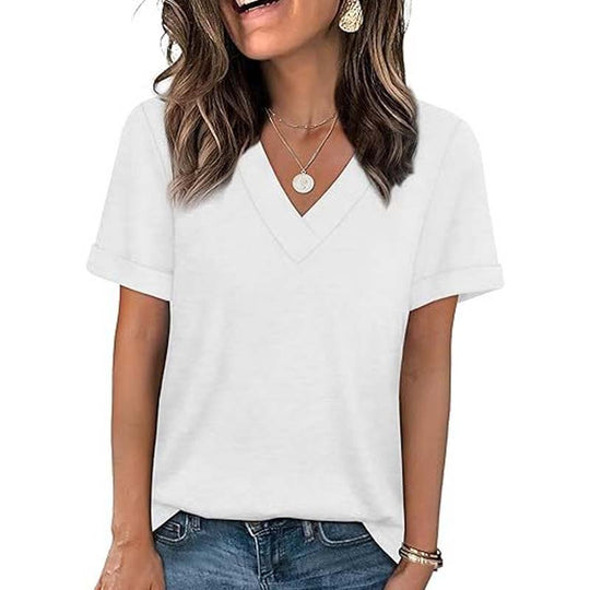 WIHOLL SwimWeek Womens Short Sleeve V Neck Dolman Tops with Side Shirring Loose Fit Shirts
