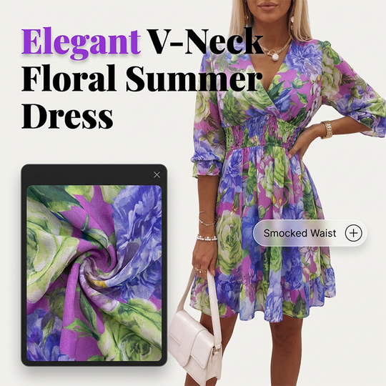 🎁2026 New Arrivals 50% OFF - Free Shipping💥Women's Floral V-Neck Ruffle Hem A-Line Dress💐👗