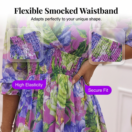 🎁2026 New Arrivals 50% OFF - Free Shipping💥Women's Floral V-Neck Ruffle Hem A-Line Dress💐👗