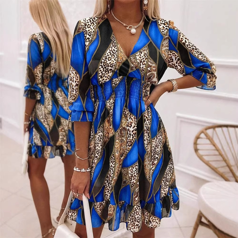 🎁2026 New Arrivals 50% OFF - Free Shipping💥Women's Floral V-Neck Ruffle Hem A-Line Dress💐👗