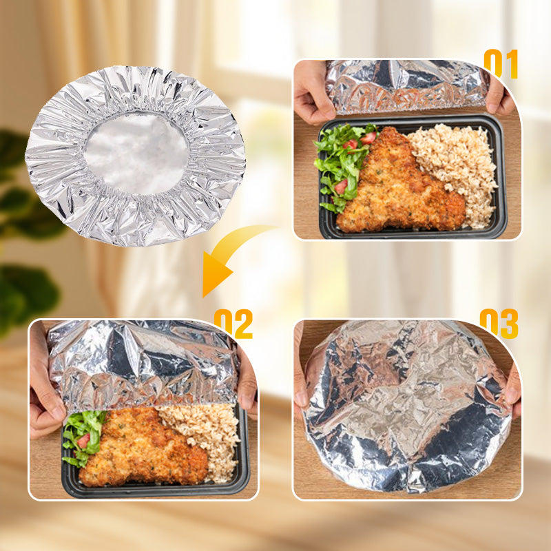 🥡🍲 Aluminum Foil Heat-Retaining Cover – Locks heat for hours, microwave safe. Reusable, eco-friendly. Keep every meal hot! ♻️✨