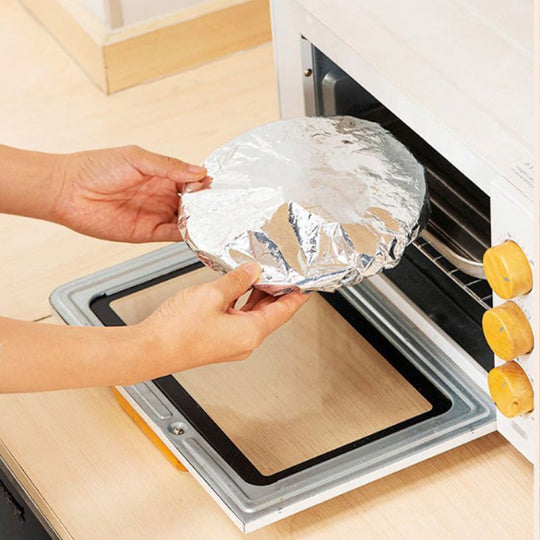 🥡🍲 Aluminum Foil Heat-Retaining Cover – Locks heat for hours, microwave safe. Reusable, eco-friendly. Keep every meal hot! ♻️✨