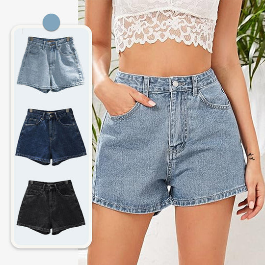 Damen-Jeansshorts mit hoher Taille und lockerer Passform
