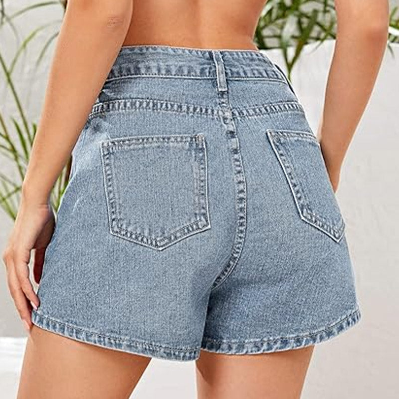 Damen-Jeansshorts mit hoher Taille und lockerer Passform