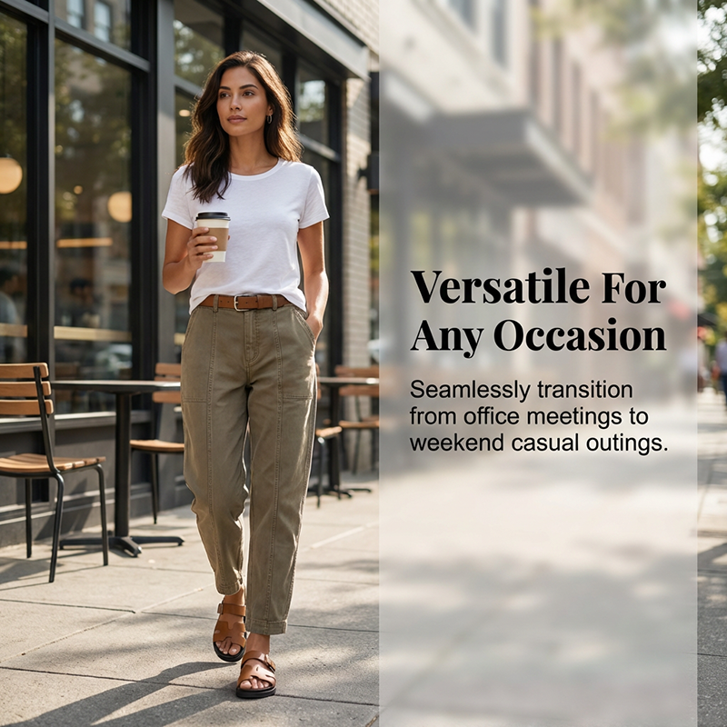 Vielseitige, schmal zulaufende Hose 👖 Hochgeschnitten und figurbetont, praktische Taschen, knitterfreies Material, zaubert optisch längere Beine 📏