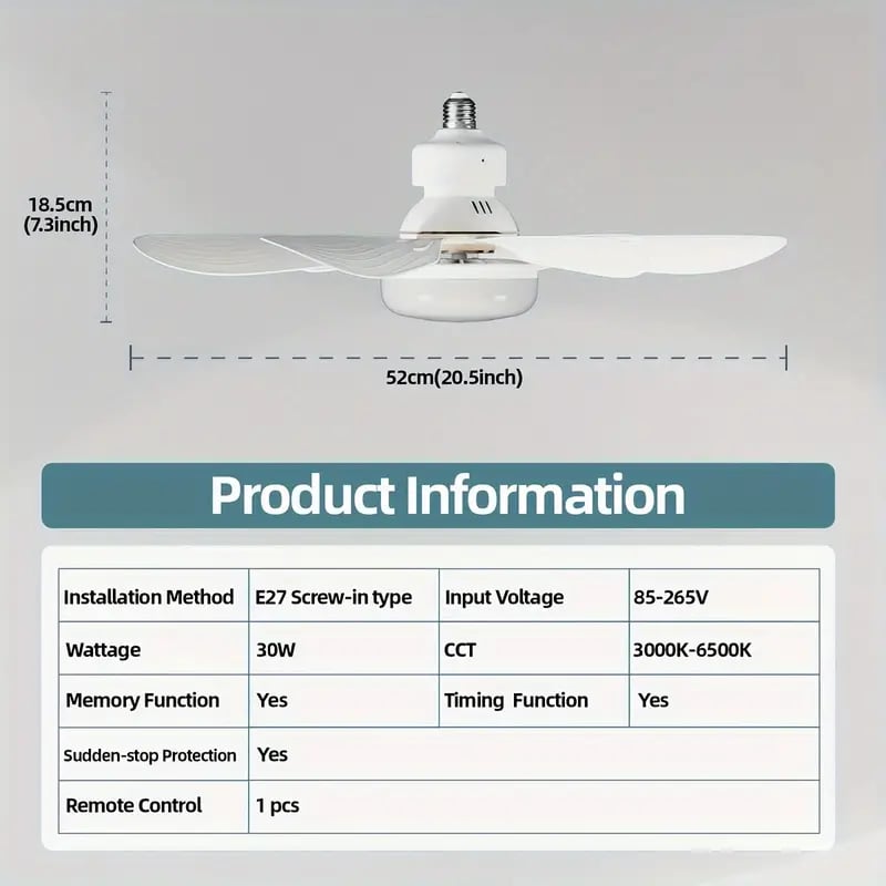 ⏳SALDI ULTIMO GIORNO 🔥Ventilatore da soffitto a LED da 40 W con luce integrata – 52 cm (20,5”), ultra silenzioso con telecomando. 🎯 | E27 + Adattatore B22 GRATUITO 🔌 | Per la camera da letto 😴,  Cucina 👩‍🍳 &  Garage 🛠️
