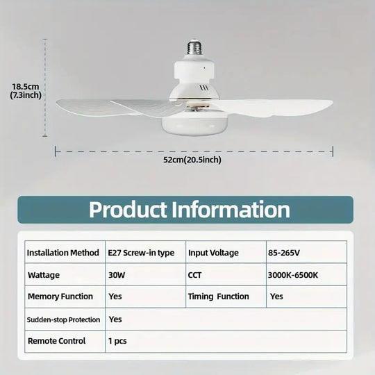 ⏳SALDI ULTIMO GIORNO 🔥Ventilatore da soffitto a LED da 40 W con luce integrata – 52 cm (20,5”), ultra silenzioso con telecomando. 🎯 | E27 + Adattatore B22 GRATUITO 🔌 | Per la camera da letto 😴,  Cucina 👩‍🍳 &  Garage 🛠️