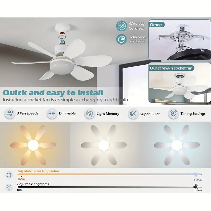 ⏳SALDI ULTIMO GIORNO 🔥Ventilatore da soffitto a LED da 40 W con luce integrata – 52 cm (20,5”), ultra silenzioso con telecomando. 🎯 | E27 + Adattatore B22 GRATUITO 🔌 | Per la camera da letto 😴,  Cucina 👩‍🍳 &  Garage 🛠️
