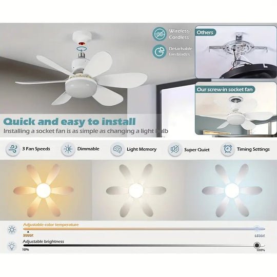 ⏳SALDI ULTIMO GIORNO 🔥Ventilatore da soffitto a LED da 40 W con luce integrata – 52 cm (20,5”), ultra silenzioso con telecomando. 🎯 | E27 + Adattatore B22 GRATUITO 🔌 | Per la camera da letto 😴,  Cucina 👩‍🍳 &  Garage 🛠️