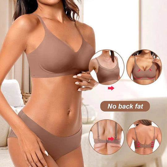 OEAK Women's Seamless Plus Bra Wireless Support Push Up Jelly Bra Comfort Full Coverage Plus Size Bras V Neck Sleep T-Shirt Everyday Bralettes