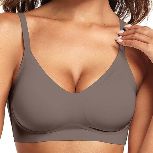 OEAK Women's Seamless Plus Bra Wireless Support Push Up Jelly Bra Comfort Full Coverage Plus Size Bras V Neck Sleep T-Shirt Everyday Bralettes