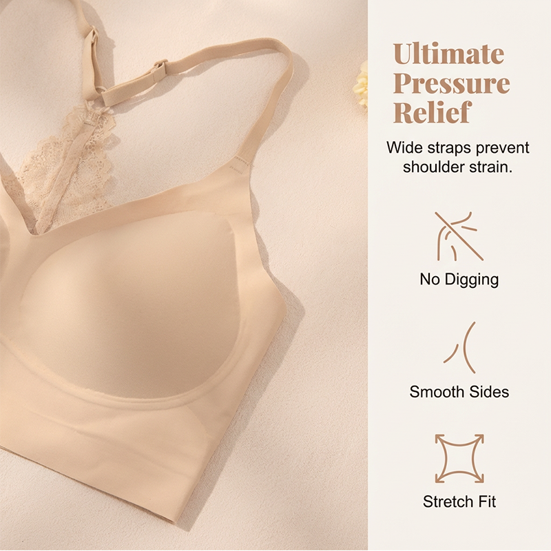 Lusait Lace Jelly Bra Bralettes for Women Pullover Bra Seamless Wireless Deep V Racerback Comfort Padded Everyday Tshirt Bra tiktokshopspringglowup summerwins,summerwins