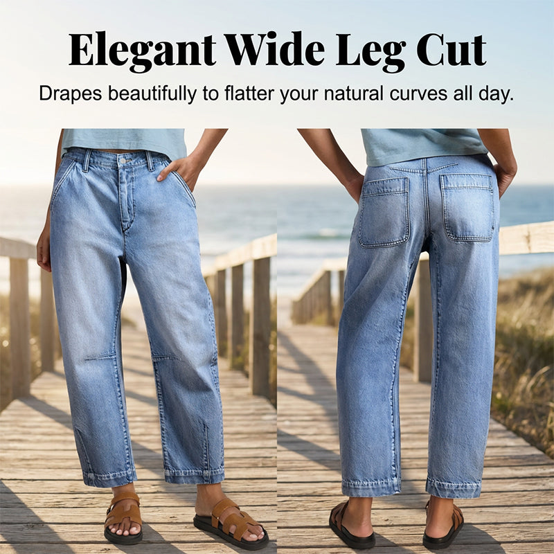 💥  Women's High Waisted Cropped Barrel Jeans  🥳HOT SALE！！🥳