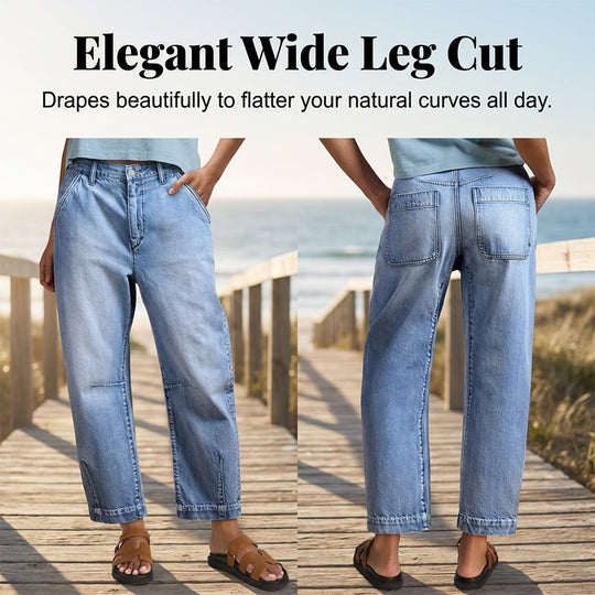 💥  Women's High Waisted Cropped Barrel Jeans  🥳HOT SALE！！🥳