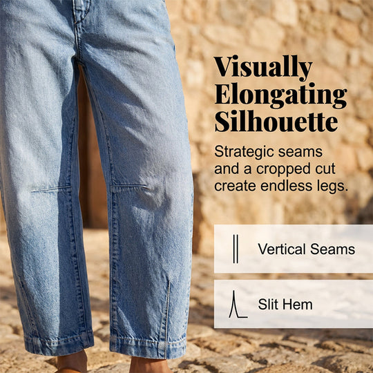 💥  Women's High Waisted Cropped Barrel Jeans  🥳HOT SALE！！🥳