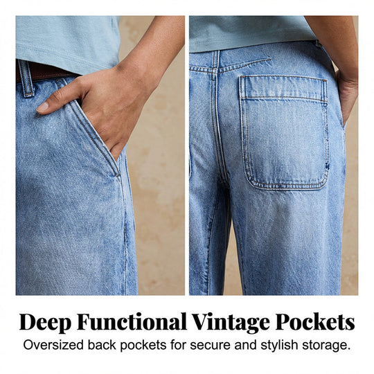 💥  Women's High Waisted Cropped Barrel Jeans  🥳HOT SALE！！🥳
